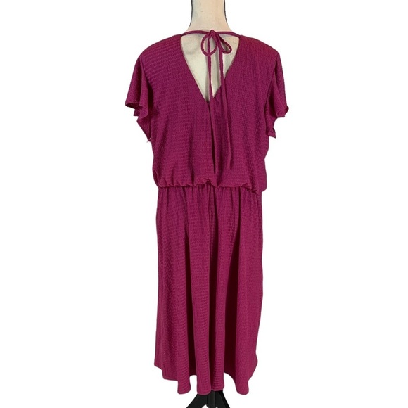 London Times V-Neck Flutter Short Sleeve Elastic Waist Tie Back Midi Dress - XL - Picture 3 of 8